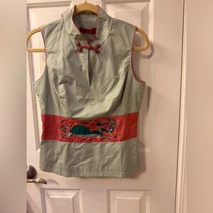 Embroidered Sleeveless Top - Green and Red